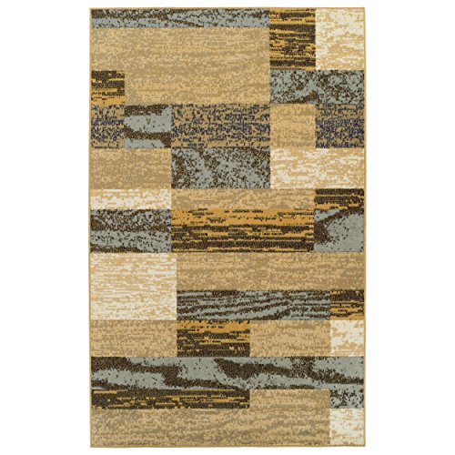 Superior Indoor Area Rug, Jute Backed, Modern Geometric Patchwork Floor Decor For Bedroom, Office, Living Room, Entryway, Hardwood Floors, Rockwood Collection, 4' X 6', Light Blue/Beige #TOP1