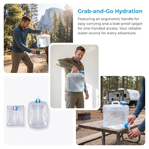 BEWBBAT 2 Pack Contenedor de Agua Plegable con Grifo 15 litros, Botella de Agua Plegable para Camping, Senderismo, Pesca y Emergencias miniatura 7