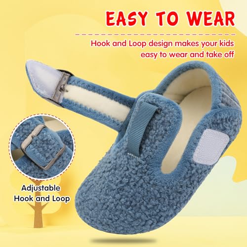 L-RUN Toddler Slippers Indoor House Shoes Blue 6.5-7.5 Toddler4
