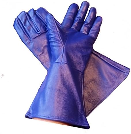 Leather Gauntlet Gloves Blue X-Large