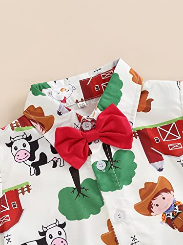 VISGOGO Toddler Boys Outfits Farm/Circus Cartoon Animal Print Shirts with Bow Tie Shorts Set4