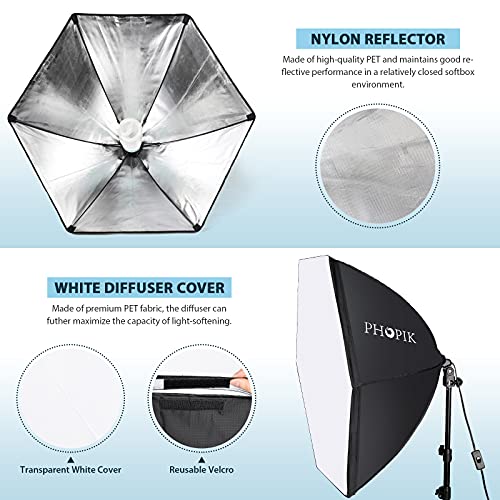 Phopik Softbox Photography Lighting Kit: Photo Studio Equipment 30 X 30 Inches With E27 60W 5400K Light Bulb And Adjustable Height Light Stand For Filming Video, Photo Shooting And Streaming #TOP4