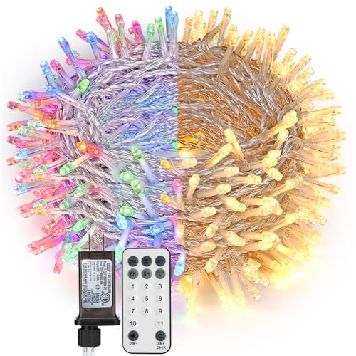 BrizLabs Christmas Lights, 180ft 500 LED Color Changing String Lights, 11 Modes Warm White & Multicolor Christmas Tree Lights with Remote, Dimmable Christmas Lights String Clear Wire for Xmas Decor BrizLabs Christmas Lights, 180ft 500 LED Color Changing String Lights, 11 Modes Warm White & Multicolor Christmas Tree Lights with Remote, Dimmable Christmas Lights String Clear Wire for Xmas Decor