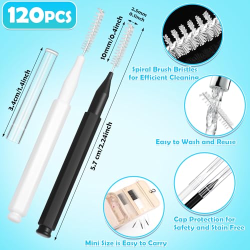 Image of MAPVOLUT 120Pcs Interdental Brush, Braces Brush Toothpicks with Soft Bristles 360 Bendable Floss Heads Dental Brushes Between Teeth Gum Braces Cleaning Kit Oral Tooth Cleaning Tool (Black, White)