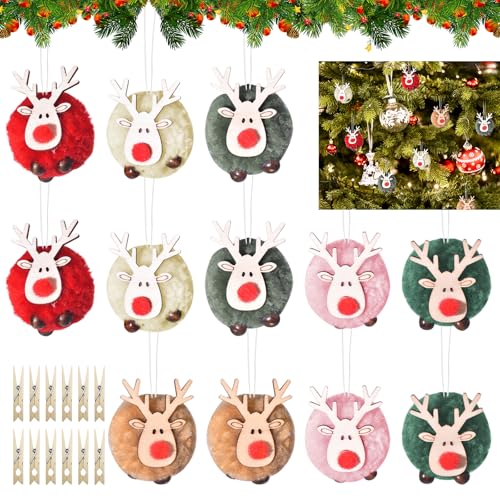 12 Colgantes para Árbol de Navidad - Decoración de Alce, Reno y Madera - Adornos Navideños