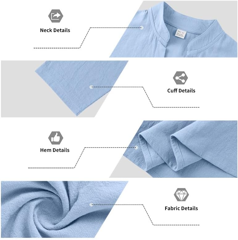 Mens Linen Henley Shirts Casual Long Sleeve Hippie Yoga Tops Lightweight Summer Beach T-Shirt - Image 6