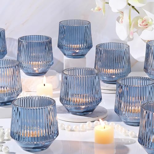 12 Pcs Large Blue Votive Candle Holders- 3.15