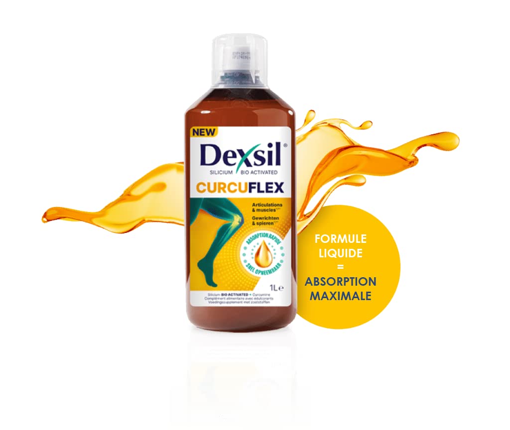Dexsil – Curcuflex – Combinaison de Bioactivated Silicium et de curcumine pour la souplesse des articulations et des muscles – Complément alimentaire sous forme de solution buvable – 1 L