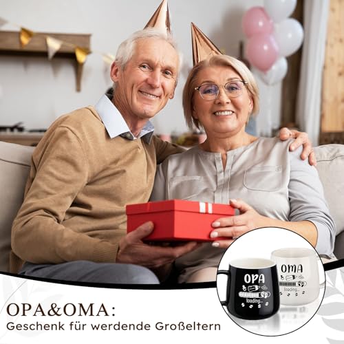 TUZELIYA Oma & Opa Kaffeetassen Set – Geschenk für werdende Großeltern, 350 ml Schwarz-Weiße Tassen für Schwangerschaft verkünden, Baby Shower, Geburtstag
