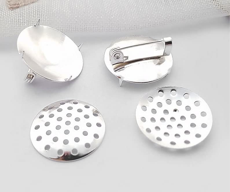 Lot De 100 Supports Ronds Métalliques Pour Broderie Perles - 18mm, épingle Au Dos, Argenté
