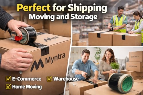 Image of Myntra Packaging Tape | 72mm / 3 Inch Wide BOPP Adhesive Tape Roll | 65 Meter Long Strong Brown Tape | Heavy-Duty Carton Sealing & E-Commerce Packing Material (Pack of 4 Rolls)