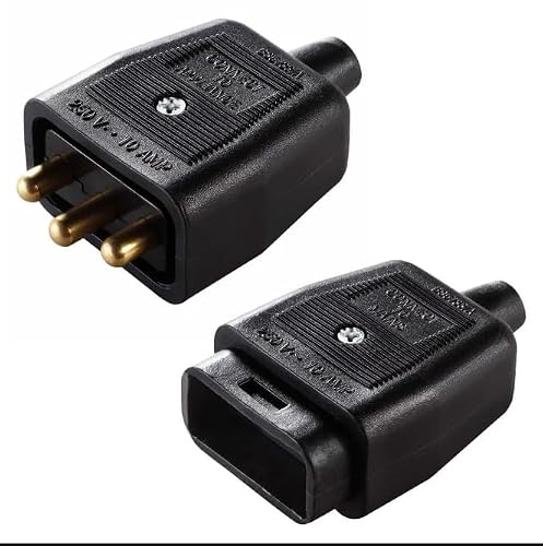 LEDANGEL Inline Plug Socket Connector Set – 3-Pin Male & Female Rewireable Plugs – 250V 10A Screw Terminal with Snap-Lock & Gold-Plated Pins – Black/White/Orange (3 PIN BLACK)