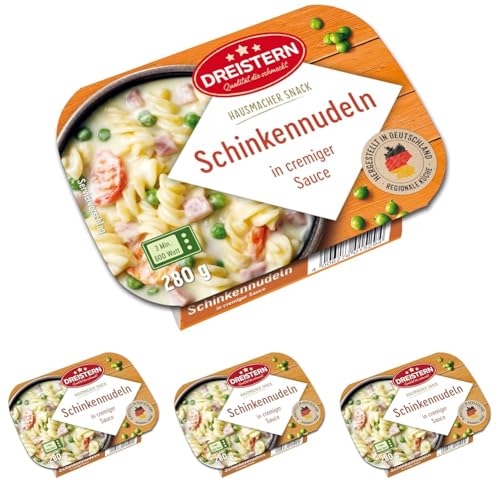 DREISTERN Schinkennudeln | Snack Aus Der Little Hot Kitchen | Schnell & Einfach Zubereitet (Packung mit 4)