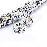 BRCbeads 6mm Silver Plated Crystal Rondelle Spacer Beads 100pcs per bag for jewelery making(#101 CrystalAB Aurore Boreale)