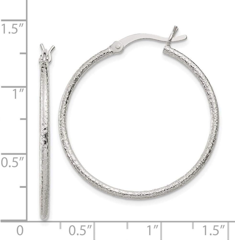The Black Bow 1.5mm, Sterling Silver, Textured Round Hoop Earrings, 30mm (1 1/8 In) - Image 4