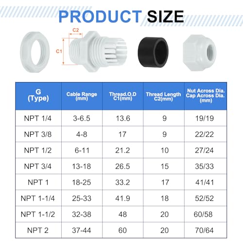 Prensaestopas de nailon NPT 2 pulgadas uxcell conector cable impermeable ajustable 37-44mm 3