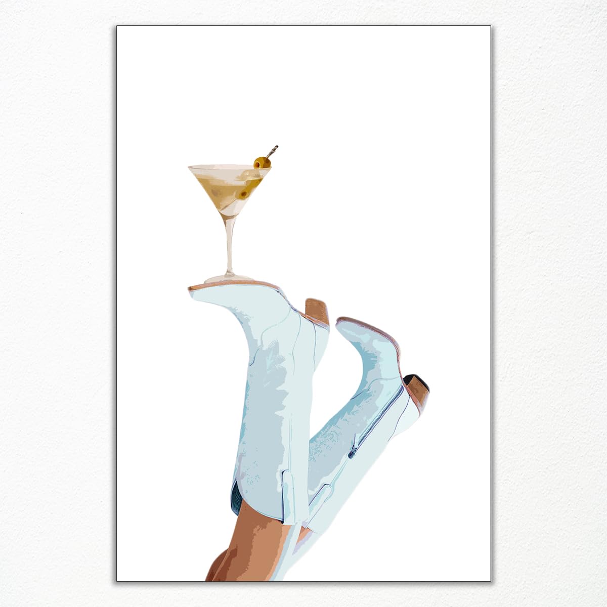 Btnxwl Cowgirl Boots 02 Retro Coastal Cowgirl Wall Art, Trendy Cowgirl Martini Poster, Coquette Light Blue Cowboy Boots Picture, Preppy Western Rodeo Poster, Alcohol Dry Martini Print, Bar Cart Wall Art 12X16in Unframed