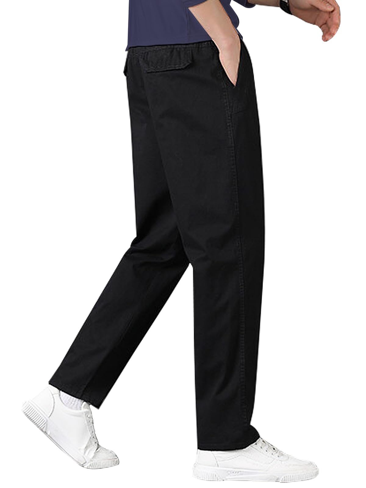 Aotoyou Homme Pantalon Chino Décontracté Taille Elastique 100% Coton Pantalon de Travaille Baggy Léger Coupe Droite Cordon de Serrage avec Poches Jogging Homme
