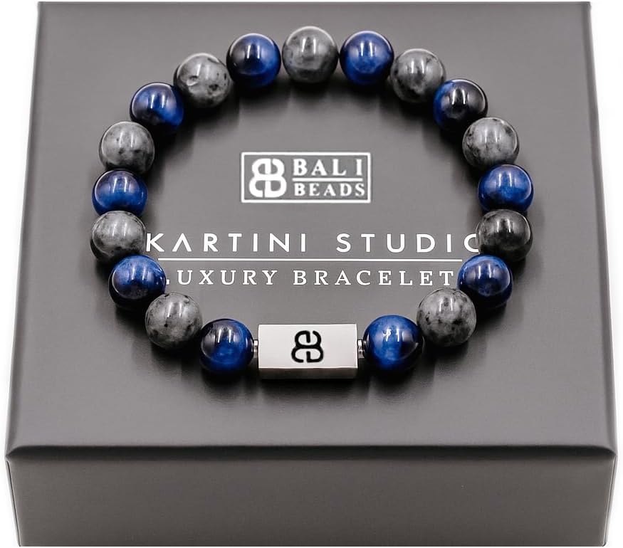 Kartini Studio Blue Tiger's Eye and Labradorite Beads Bracelet, Men's Beaded Bracelet