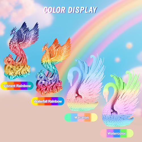 Image of ERYONE Rainbow PLA Filament Bundle, 1.75mm + /-0.03 mm, Muti Color 3D Printer Filament 0.25kg /Spools, 4 Packs(2.2lbs), Matte Marcron, Matte Watercolor, Silk Vibrant, Silk Waterfall