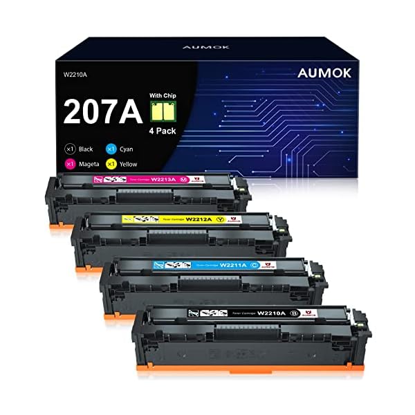 AUMOK (MIT CHIP) 207A Tonerkartusche Kompatibel für HP 207A 207X Color Laserjet Pro MFP M283fdw MFP M282nw MFP M283fdn M255dw M255nw Toner 207A W2210A W2211A W2212A W2213A 207X W2210X 4er-Pack