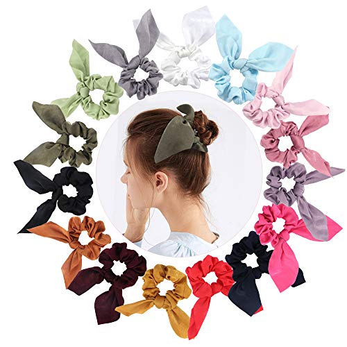 Didder Hair Scrunchies for Women Elastic Satin Silk Hair Scrunchie with Bow, Bunny Ear Scrunchies for Hair Bands Scrunchy Ties,15 Colors