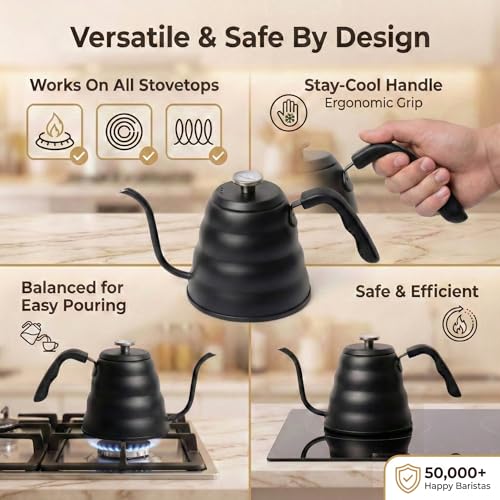 Image of Barista Warrior Gooseneck Kettle, 1.2L Pour Over Kettle, Matte Black