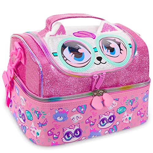 YOYTOO Kids Double Decker Cooler Insulated Lunch Bag, Back to School Large Meal Tote for Boys, Girls, Men, Women, with Adjustable Strap, Cat
