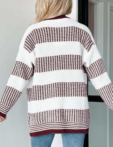 VIMPUNEC Fall Cardigan Sweaters for Women Color Block Knit Striped Jackets Long Sleeve Open Front Outwear Coats2