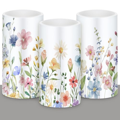 Image of Retisee 3 Pcs Spring Wildflower Flameless Candles Spring Floral Battery Operated Flickering LED Candles with Remote Floral Gifts Decoration for Easter Wedding Table Centerpieces Home Living Room Decor