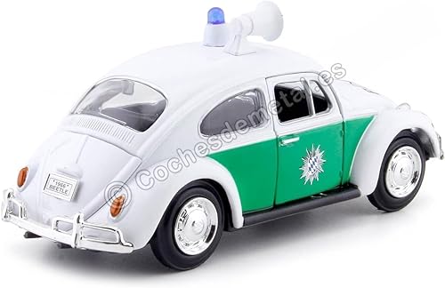 Miniatura 2 de 1966 Volkswagen Beetle Alemán Policía Coche Blanco y Verde 124 Diecast Model Car por Motormax