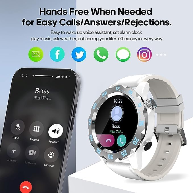 KAVVO Oyster Urban Smart Watch displaying an incoming call, with a smartphone showing call options