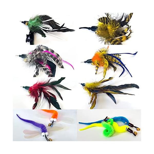 Katzenspielzeug Ersatzfedern Katzenspielzeug Zauberstab Nachfüllungen, natürliche Vogelfedern Libelle Wurm Nachfüllung, Katzenfeder-Spielzeug Ersatz für Katzenstab (11 Stück (Federn + Libelle + Wurm)) – Bild 4