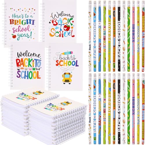 Resurhang 48 Pcs Back to School Gift Set for Operation Christmas Items First Day of Student School Notebooks Pencils Set Pencils with Small Spiral Notepad Party Favors Teacher Student Classroom Prizes