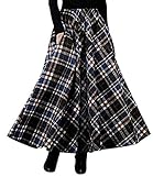 Woolen Half Skirt, Artistic Retro Plaid Woolen Long Skirt, Winter Woolen Skirt,L=TagM Skirt length90,Blue Black Grid