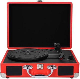 MegLob Retro Portable Turntable, Suitcase Turntable with Speakers, 33/45/78Rpm LP Vinyl Player, USB, Wireless Connection Vinyl Record Player for Camping, Road Trips, RV, Living Room,Red