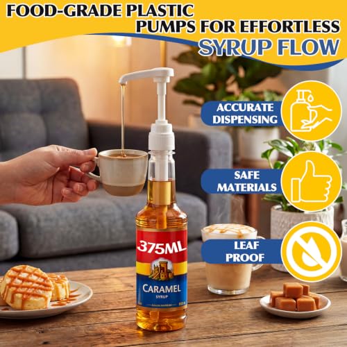 Image of Zopeal 8 Pieces Coffee Syrup Pump Dispenser Fits 375ml /12.7oz Bottles, Syrup Pump for Coffee Flavoring, Creamers, Caramel, Beverages, Kitchen Cafe Bar Drinking Mixes Food Dispenser(White)