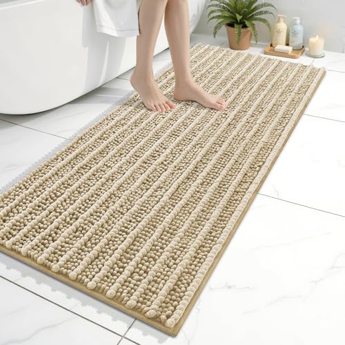 Image of Arotive Luxury Bathroom Runner Rugs 47x20, Extra Soft Thick Absorbent Shaggy Chenille Bath Rugs, Machine Wash Dry, Bath Mats for Bathroom Floor, Tub and Shower, Home Decor Accessories, Beige