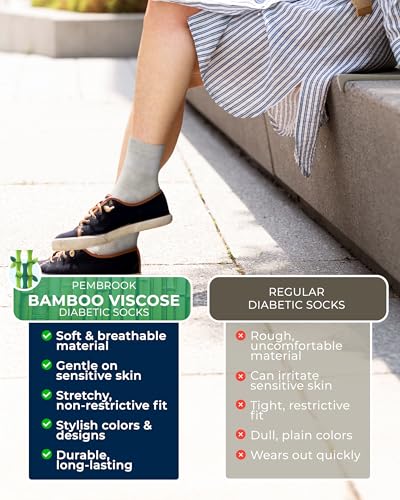 Image of Pembrook Bamboo Viscose Diabetic Socks for Women & Men - 6 Pairs | Breathable Wide Non Binding Plus Size Socks | Loose Fit