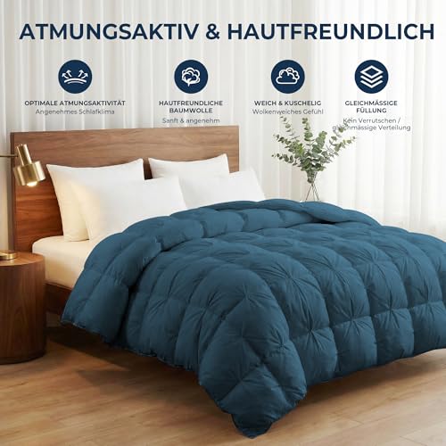 UNIKOME Bettdecke 220x240cm, Daunendecke Mit 100% Baumwolle Bettzug, Ganzjahresdecke Mit 2220g Daunen|Feder Füllung… – Ansicht 3