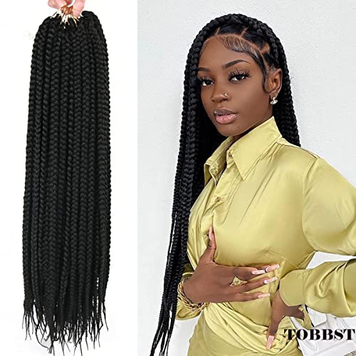 6 Packs Crochet Box Braids Pre Looped Box Braid Goddess Box Braids Crochet Hair Extensions Straight Crochet Hair For Black Women Crotchet Braid Hair Bundle (32 Inch（Pack of 6）, 1B#)