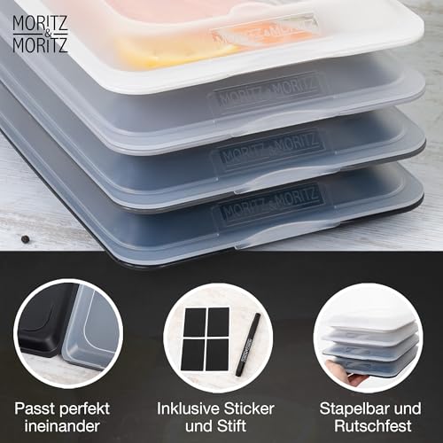 Moritz & Moritz 4er Set Aufschnittbox stapelbar – Frischhaltedosen mit Deckel zur Aufbewahrung von Wurst, Käse, uvm. – inkl. Tafelsticker zum Beschriften 6