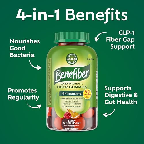 Image of Benefiber Prebiotic Fiber Supplement Gummies, Citrus Berry Splash, 126 Ct | Plant-based Prebiotic Fiber, Supports Gut Health by Nourishing Good Gut Bacteria, GLP-1 Support for Digestive Health