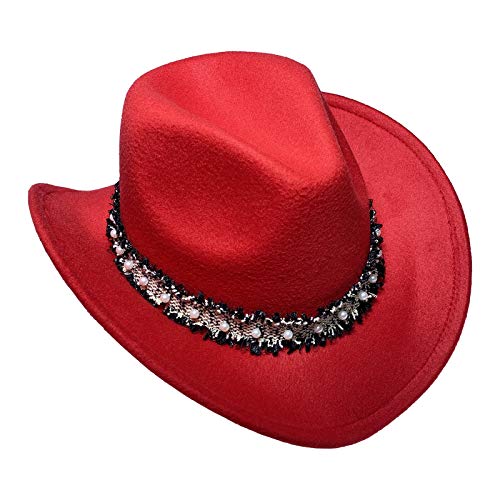 Jixin4you Caps & Hats Women Men Wool Western Rancher Cowboy Hat Wide Brim Felt Cowgirl Jazz Godfather Cap Cosplay