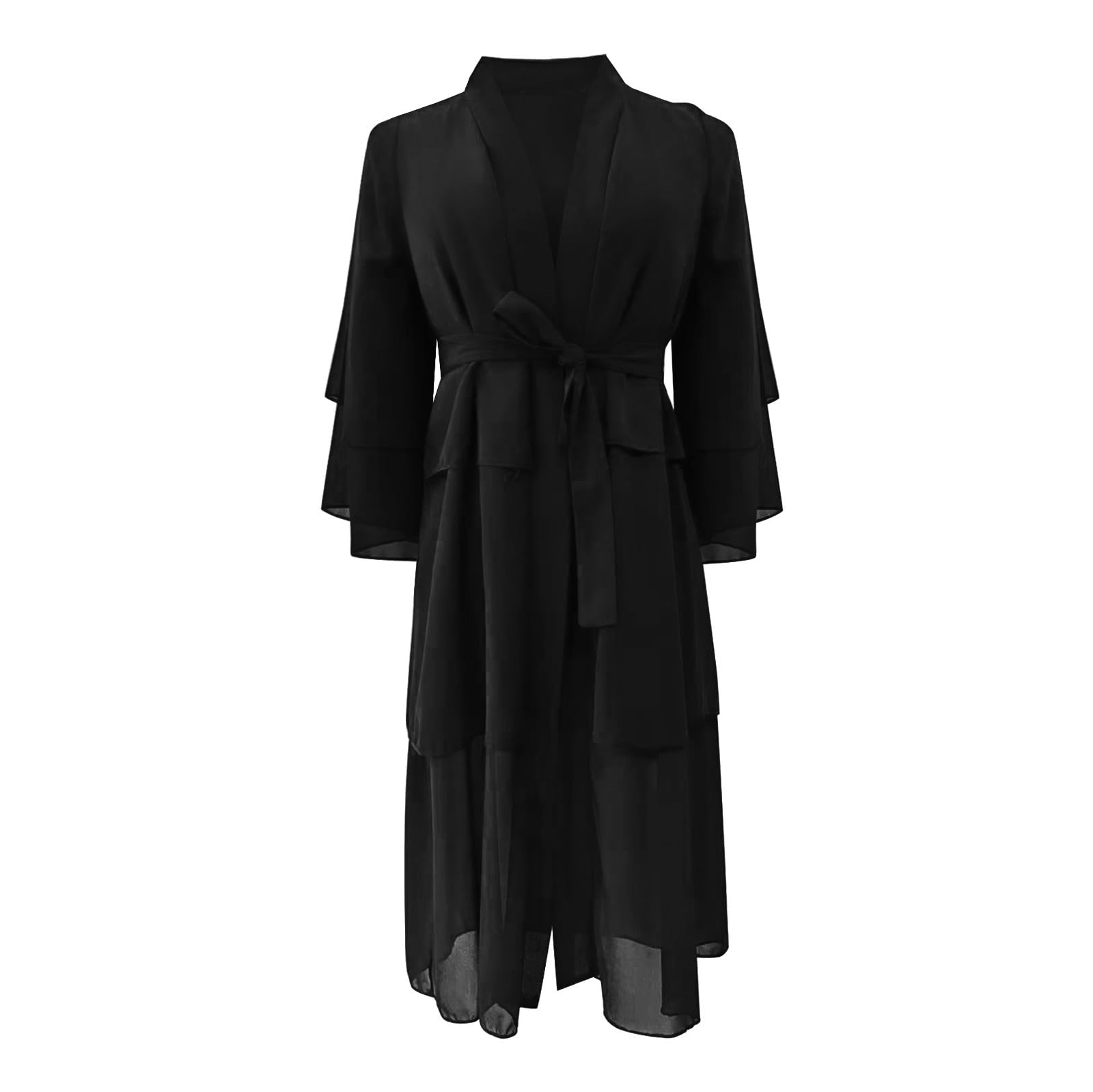 Vestido musulmán para niñas, cárdigan de gasa, elegante, casual, manga larga, Abaya, islámico, Ramadán, oración, fiesta, ropa cómoda y suave caftán