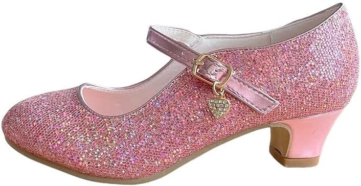 La Senorita Spanish Flamenco Shoes pink glittering heart Elsa Frozen Princess heels dress up (Childs Size 1 UK - Inside 21 cm) - Image 3