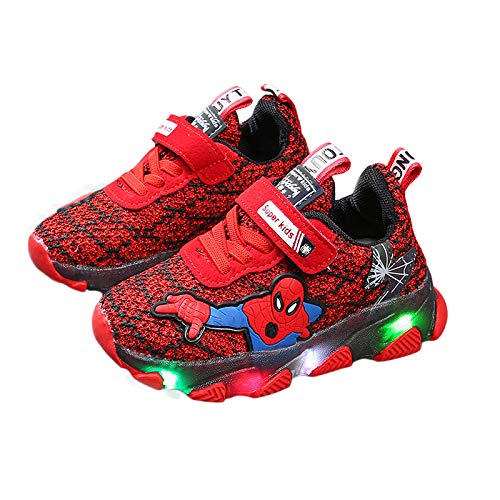 WEIR Zapatillas de Deporte LED para niños Spiderman Zapatillas de Entrenamiento Intermitentes Zapatillas de Correr Transpirables de Malla para niños,Red-23EU