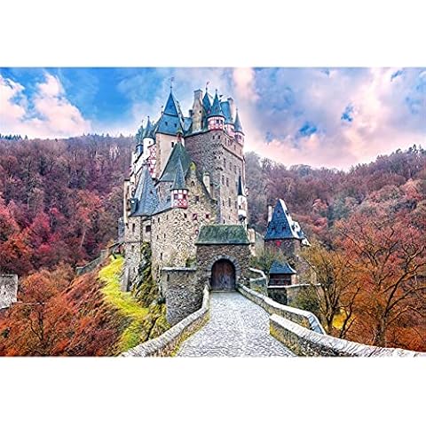 CSFOTO 5x3ft Autumn Scenery Backdrop Fall Maple Forest Castle Background for Photography Natural Scenery Outdoor Party Decor Banner Interior Decor Wallpaper Cover