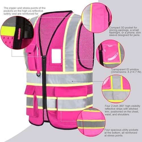 Image of A-SAFETY Mesh High Vis Vest, Reflective Construction Vest with Pockets