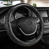 Black Panther Luxury Leather Car Steering Wheel Cover with 3D Honeycomb Hole Anti-Slip Design, 15 Inch Universal - Gray
